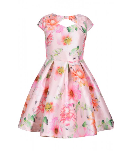 Bonnie Jean Pink Floral Peek A Boo Flared Dress 